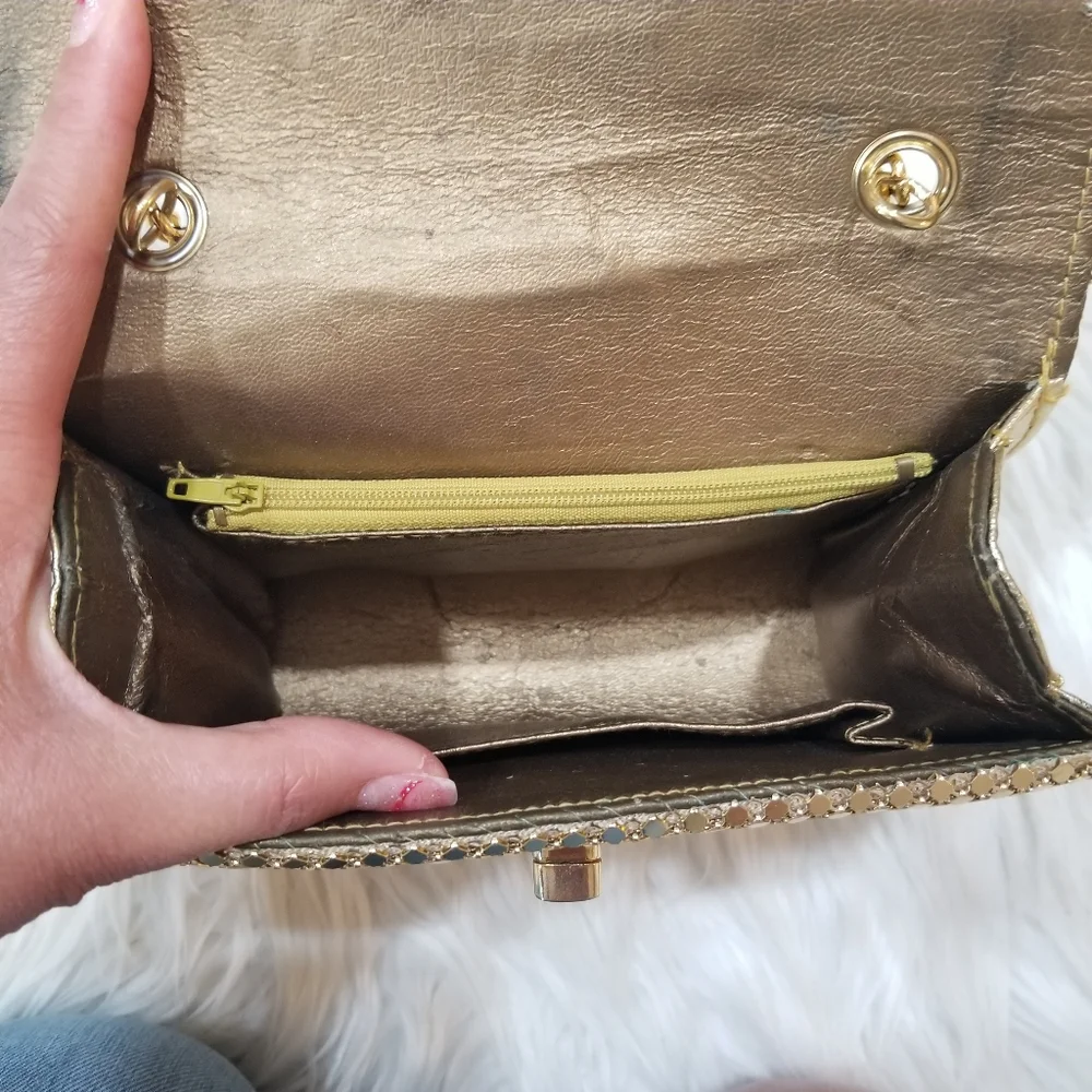 Gold Mesh Evening Clucht Crossbody Bag.